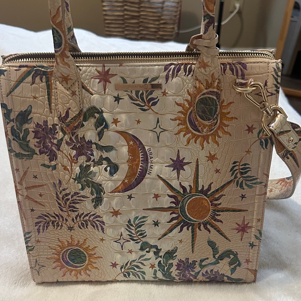 Brahmin Celestial Cream Tote with Multi-Color Design